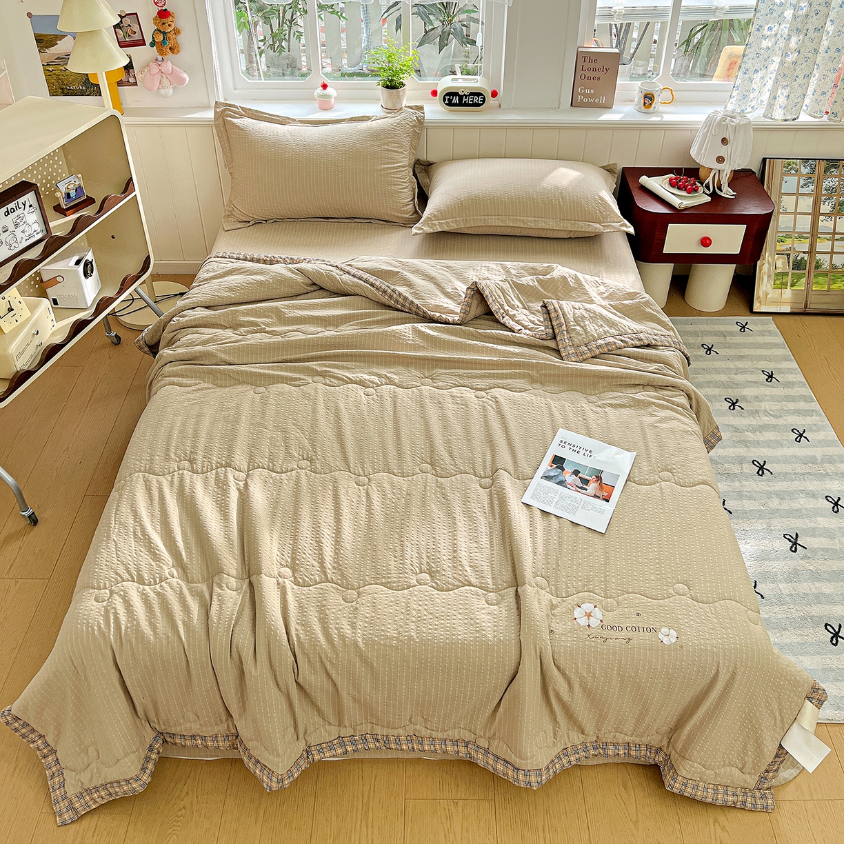 91家纺网 家纺一手货源 找家纺 优承佳生活馆 2026新款超柔泡芙棉烫画棉花夏被（提供买家秀） 泡芙-咖