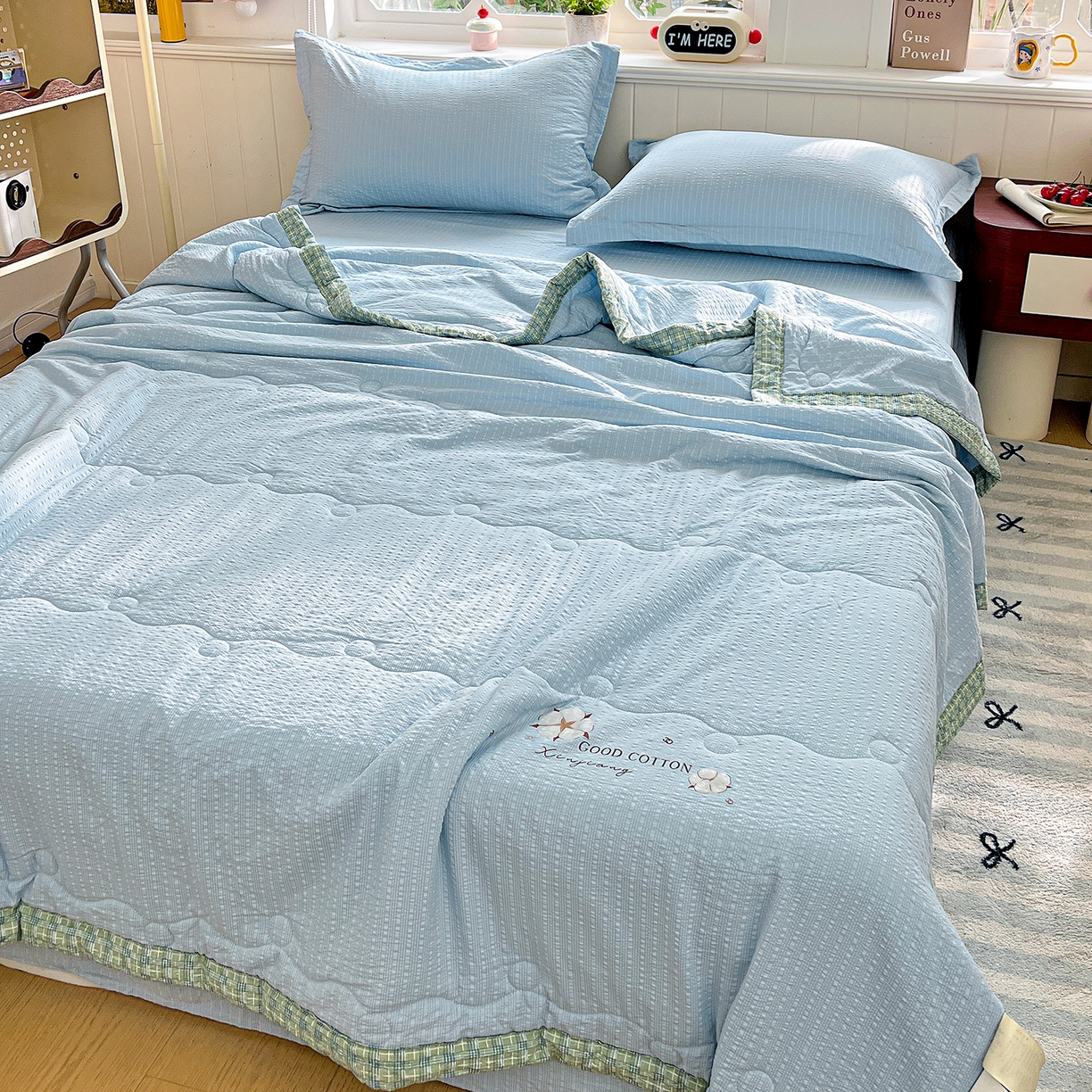 优承佳生活馆 2026新款超柔泡芙棉烫画棉花夏被（提供买家秀） 泡芙-蓝