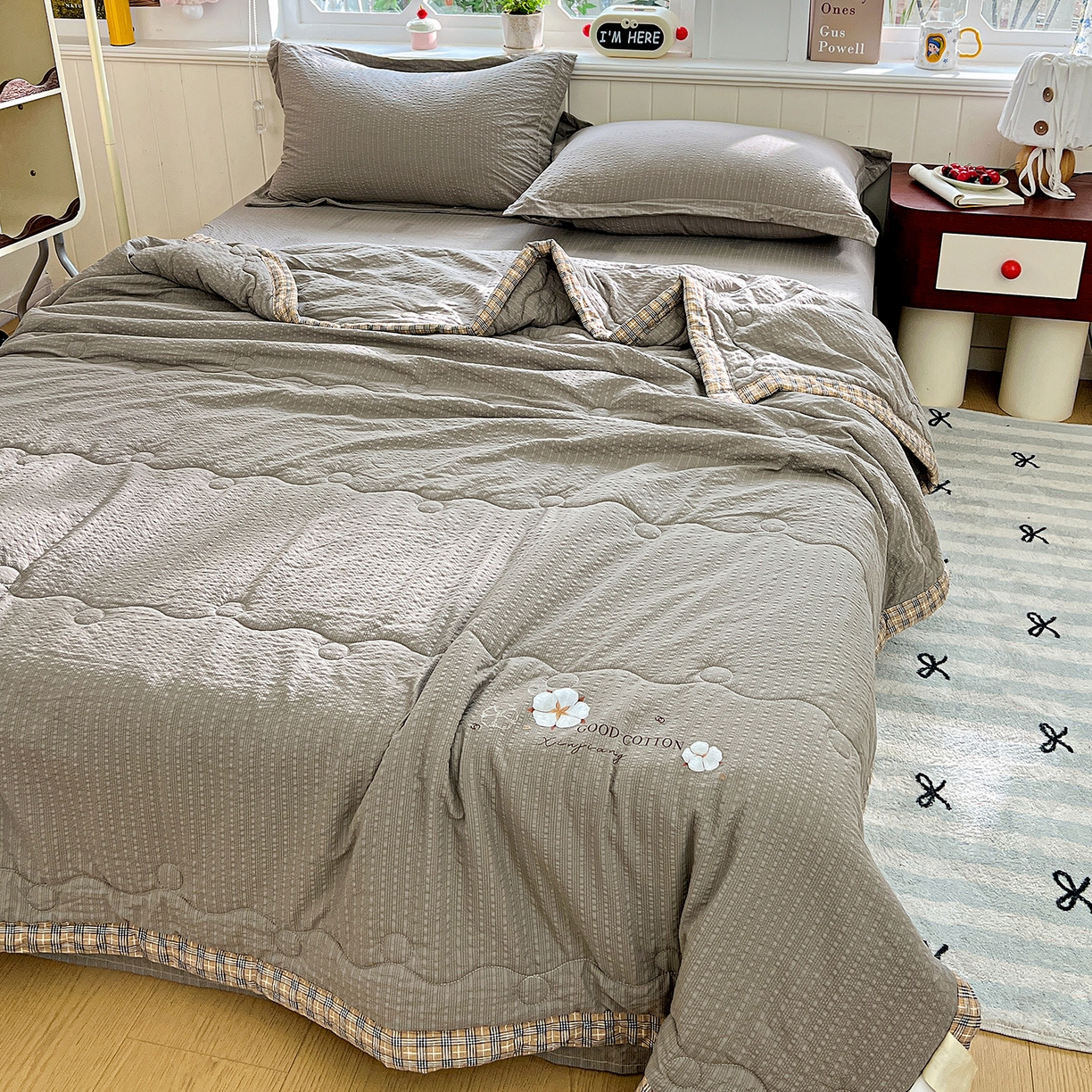 优承佳生活馆 2026新款超柔泡芙棉烫画棉花夏被（提供买家秀） 泡芙-灰