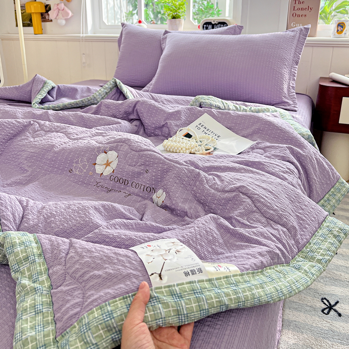 91家纺网 家纺一手货源 找家纺 优承佳生活馆 2026新款超柔泡芙棉烫画棉花夏被（提供买家秀） 泡芙-紫