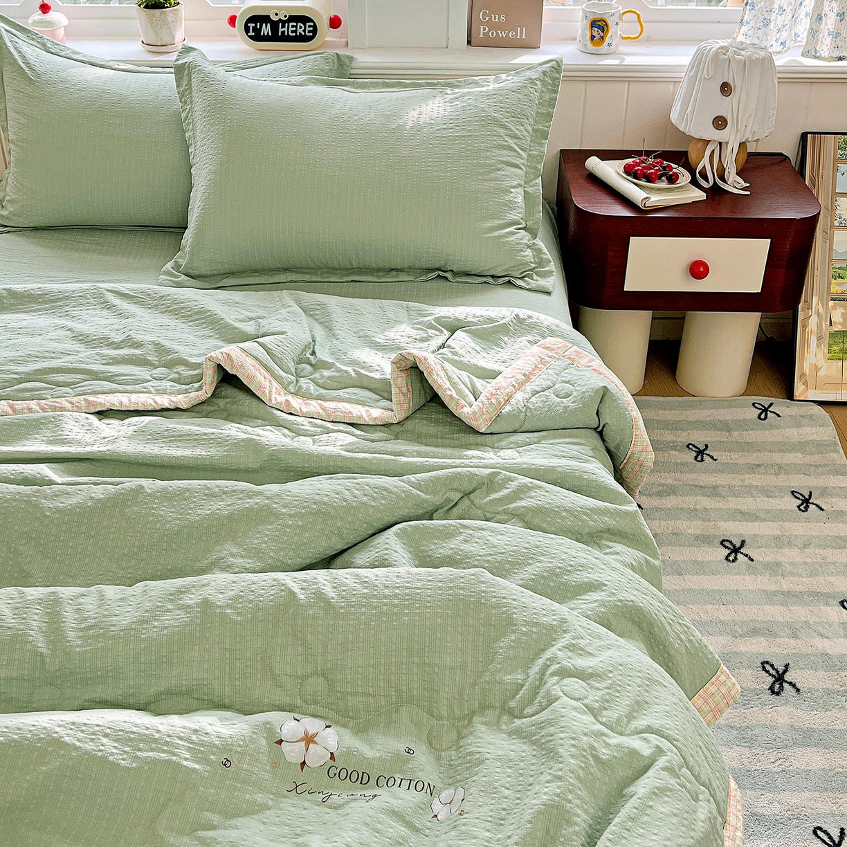 91家纺网 家纺一手货源 找家纺 优承佳生活馆 2026新款超柔泡芙棉烫画棉花夏被（提供买家秀） 泡芙-绿