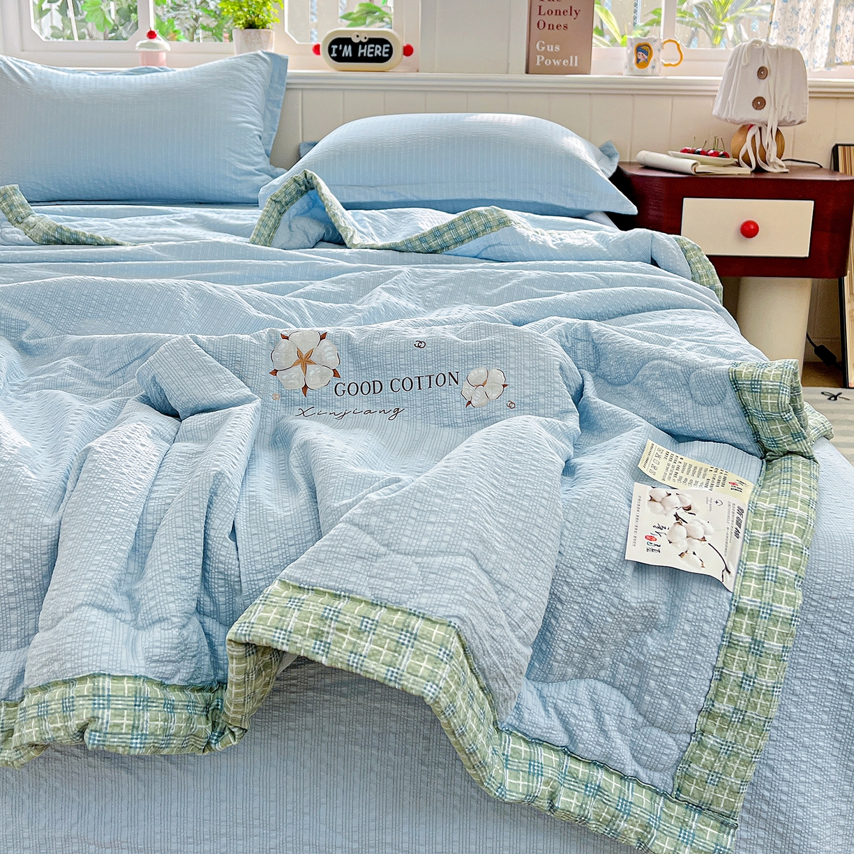 91家纺网 家纺一手货源 找家纺 优承佳生活馆 2026新款超柔泡芙棉烫画棉花夏被（提供买家秀） 泡芙-蓝