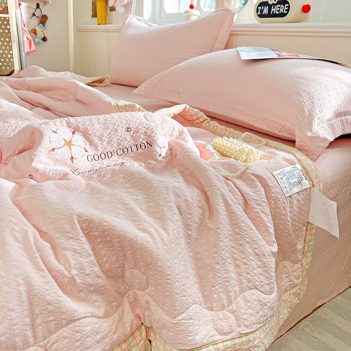 91家纺网 家纺一手货源 找家纺 优承佳生活馆 2026新款超柔泡芙棉烫画棉花夏被（提供买家秀） 泡芙-粉