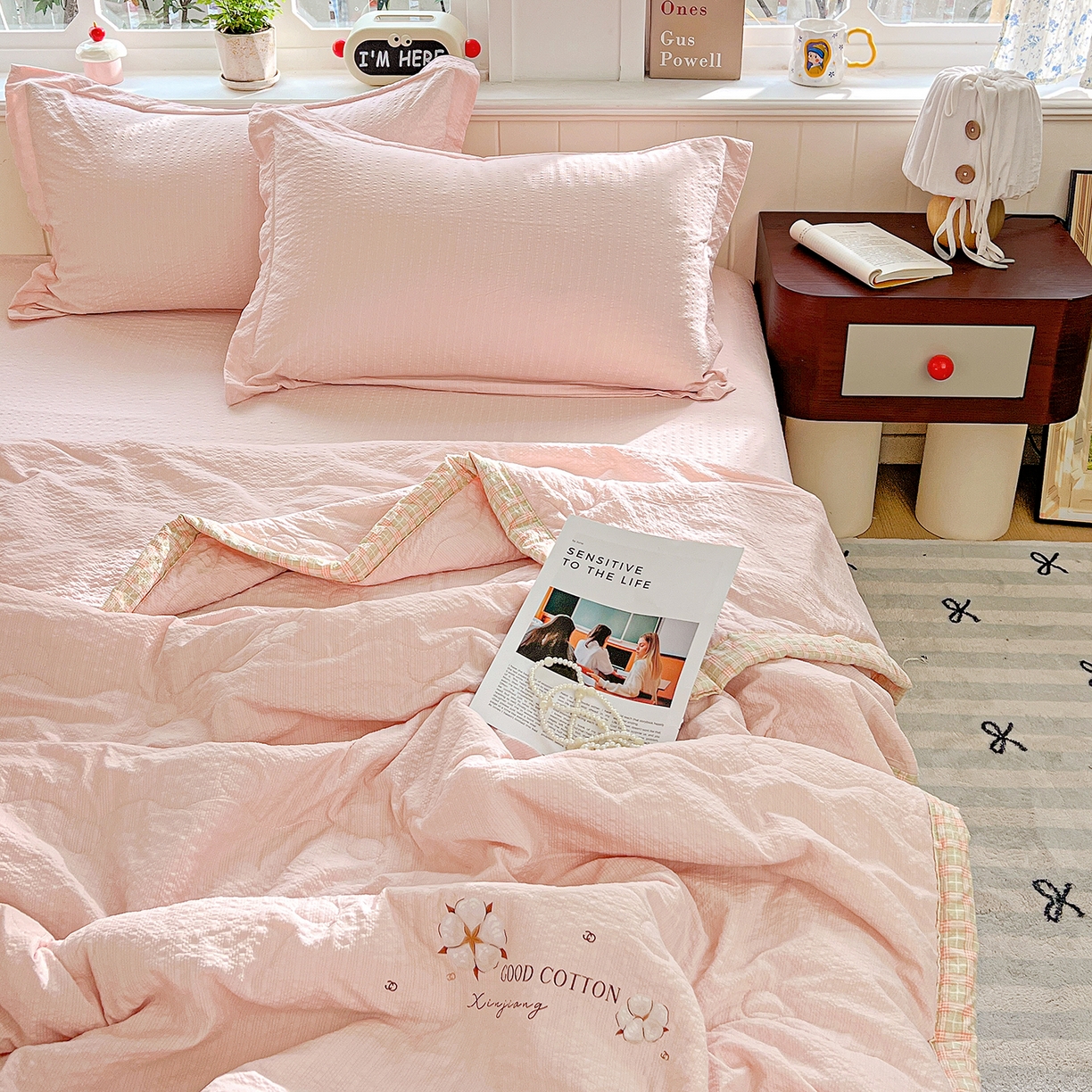 91家纺网 家纺一手货源 找家纺 优承佳生活馆 2026新款超柔泡芙棉烫画棉花夏被（提供买家秀） 泡芙-粉