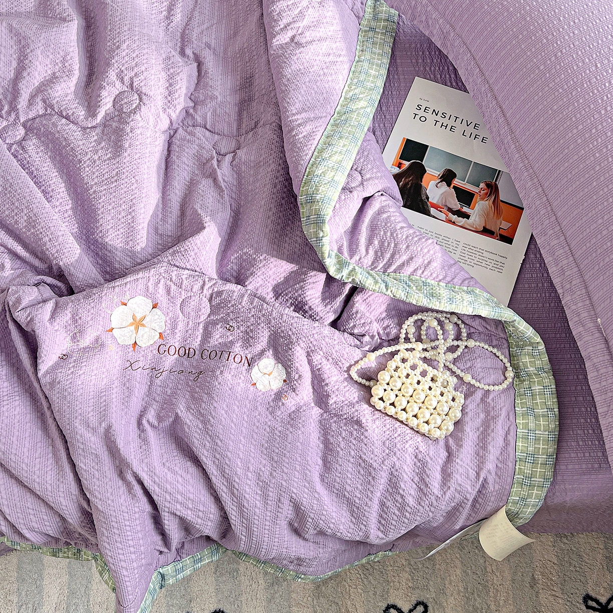 91家纺网 家纺一手货源 找家纺 优承佳生活馆 2026新款超柔泡芙棉烫画棉花夏被（提供买家秀） 泡芙-紫