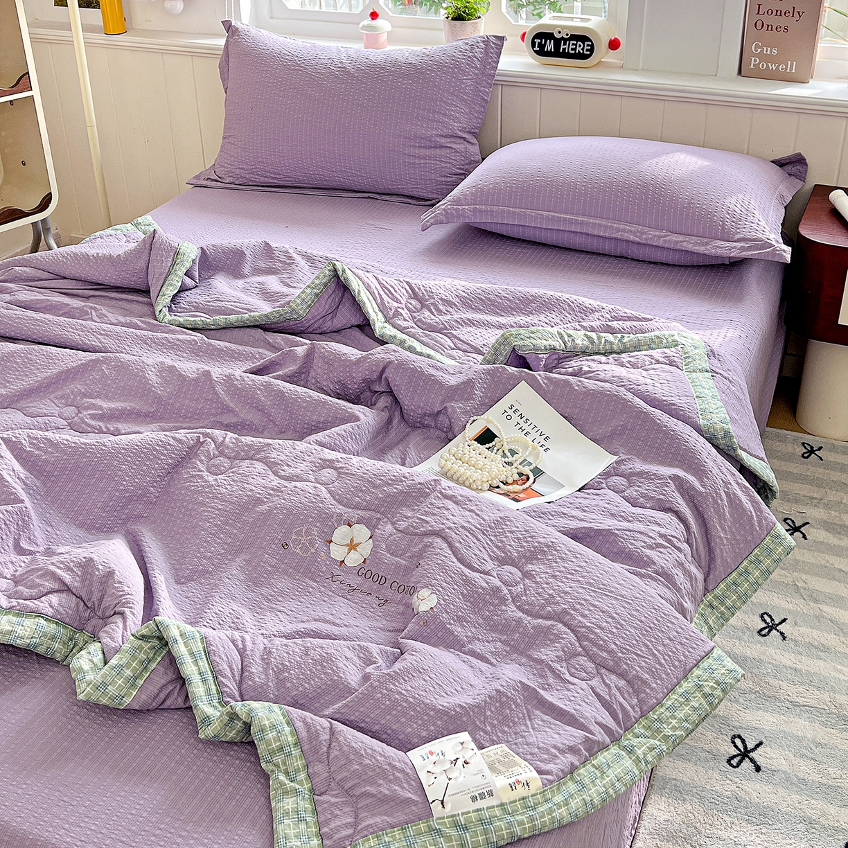 91家纺网 家纺一手货源 找家纺 优承佳生活馆 2026新款超柔泡芙棉烫画棉花夏被（提供买家秀） 泡芙-紫