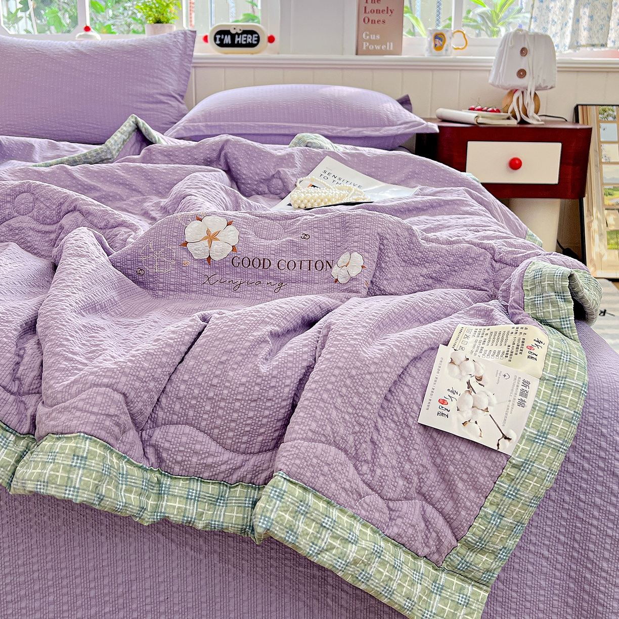 91家纺网 家纺一手货源 找家纺 优承佳生活馆 2026新款超柔泡芙棉烫画棉花夏被（提供买家秀） 泡芙-紫