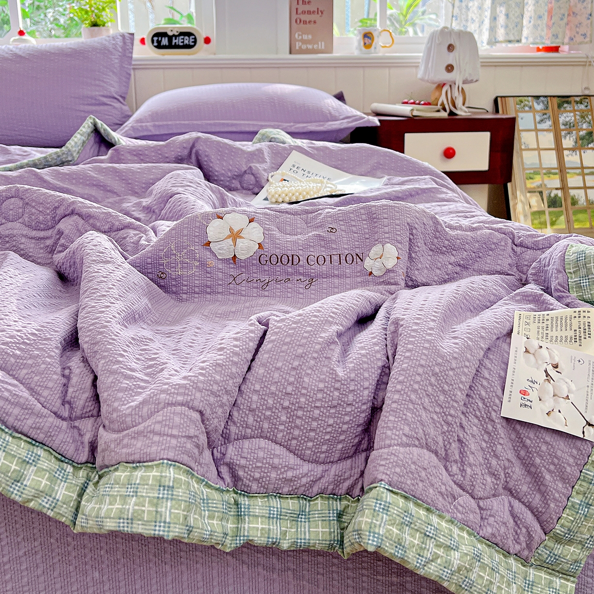 91家纺网 家纺一手货源 找家纺 优承佳生活馆 2026新款超柔泡芙棉烫画棉花夏被（提供买家秀） 泡芙-紫