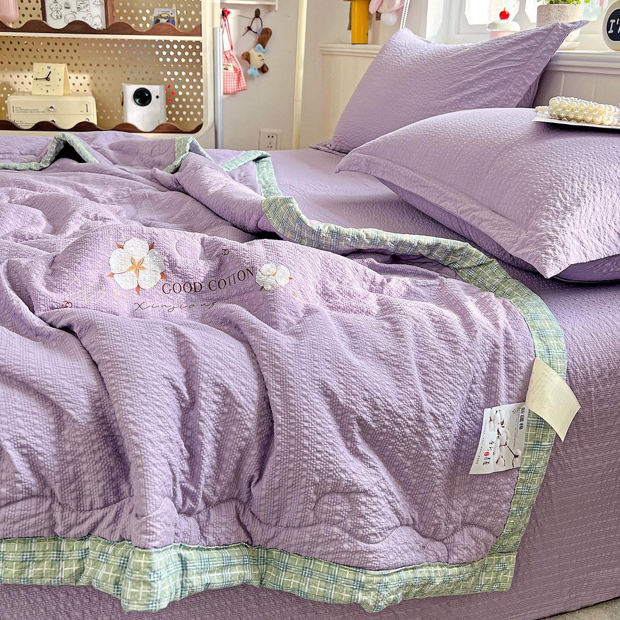 91家纺网 家纺一手货源 找家纺 优承佳生活馆 2026新款超柔泡芙棉烫画棉花夏被（提供买家秀） 泡芙-紫