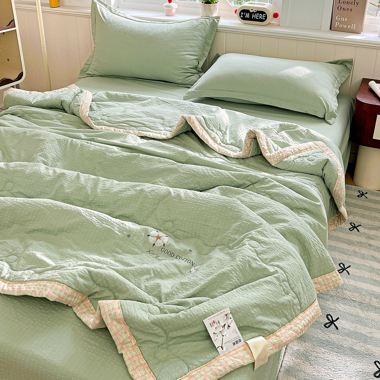 91家纺网 家纺一手货源 找家纺 优承佳生活馆 2026新款超柔泡芙棉烫画棉花夏被（提供买家秀） 泡芙-绿