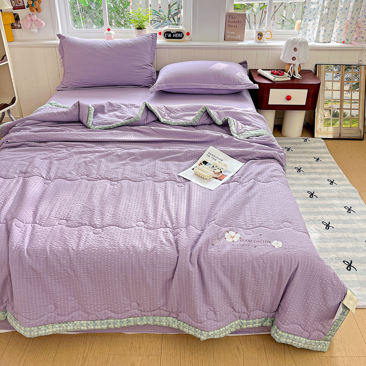 91家纺网 家纺一手货源 找家纺 优承佳生活馆 2026新款超柔泡芙棉烫画棉花夏被（提供买家秀） 泡芙-紫