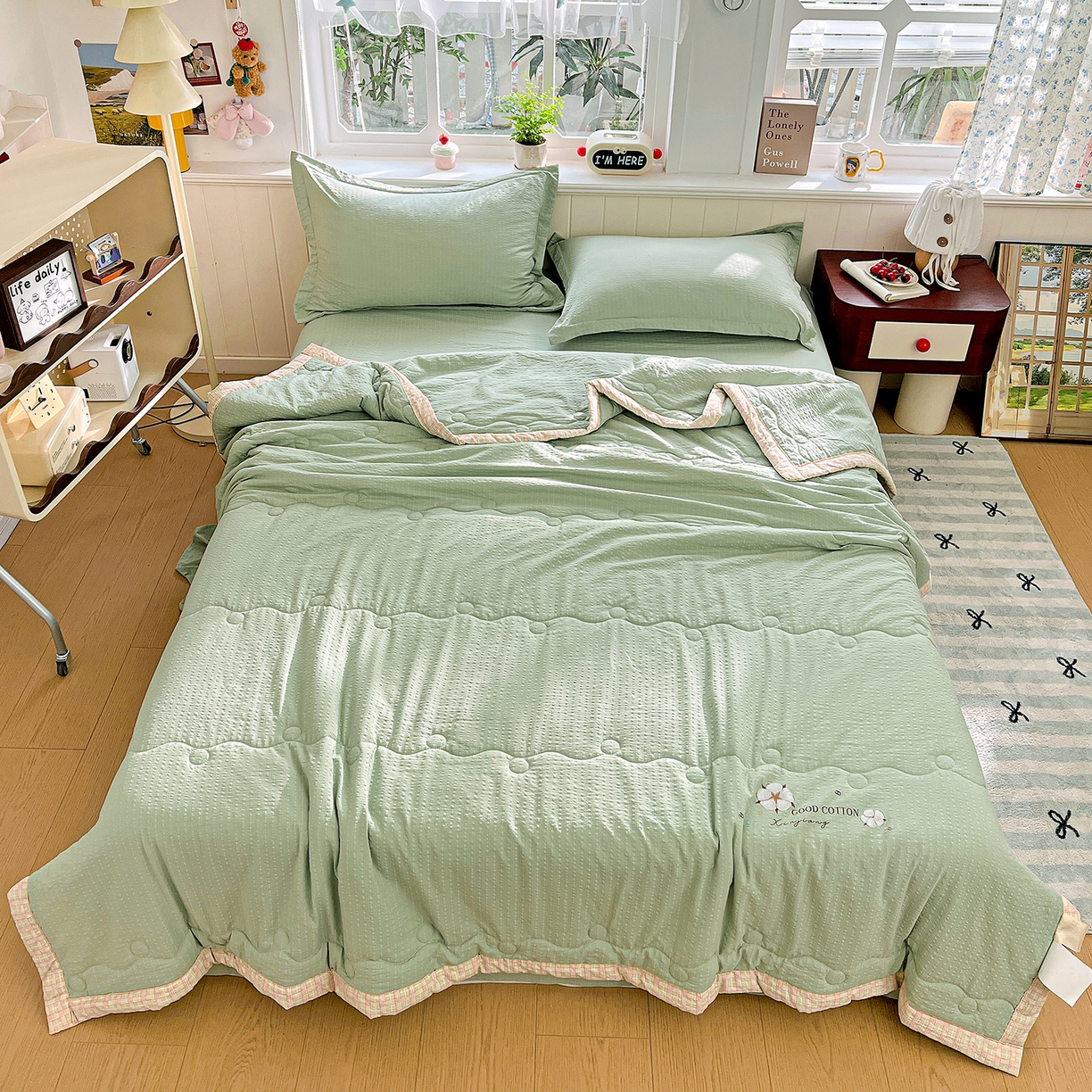 91家纺网 家纺一手货源 找家纺 优承佳生活馆 2026新款超柔泡芙棉烫画棉花夏被（提供买家秀） 泡芙-绿