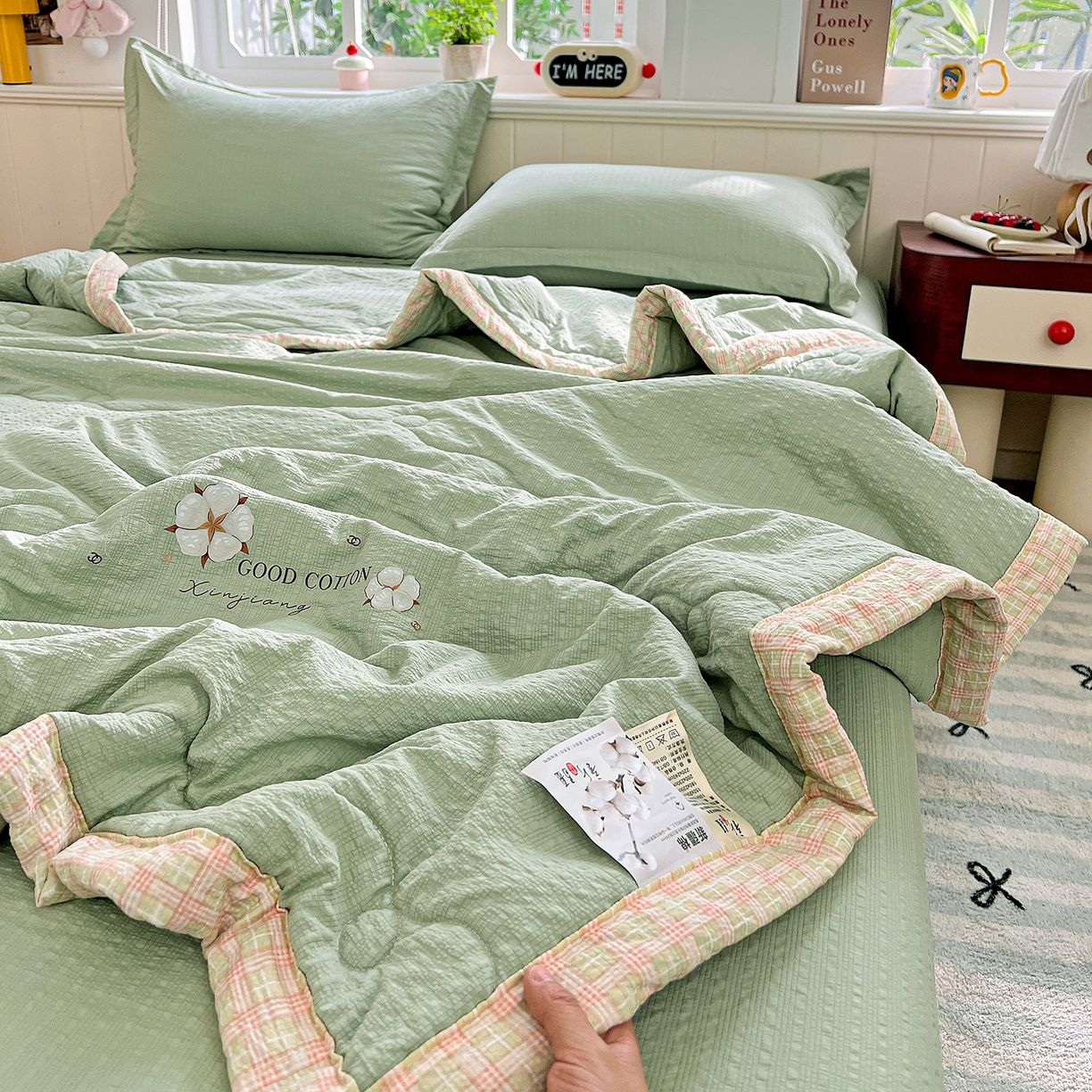 91家纺网 家纺一手货源 找家纺 优承佳生活馆 2026新款超柔泡芙棉烫画棉花夏被（提供买家秀） 泡芙-绿