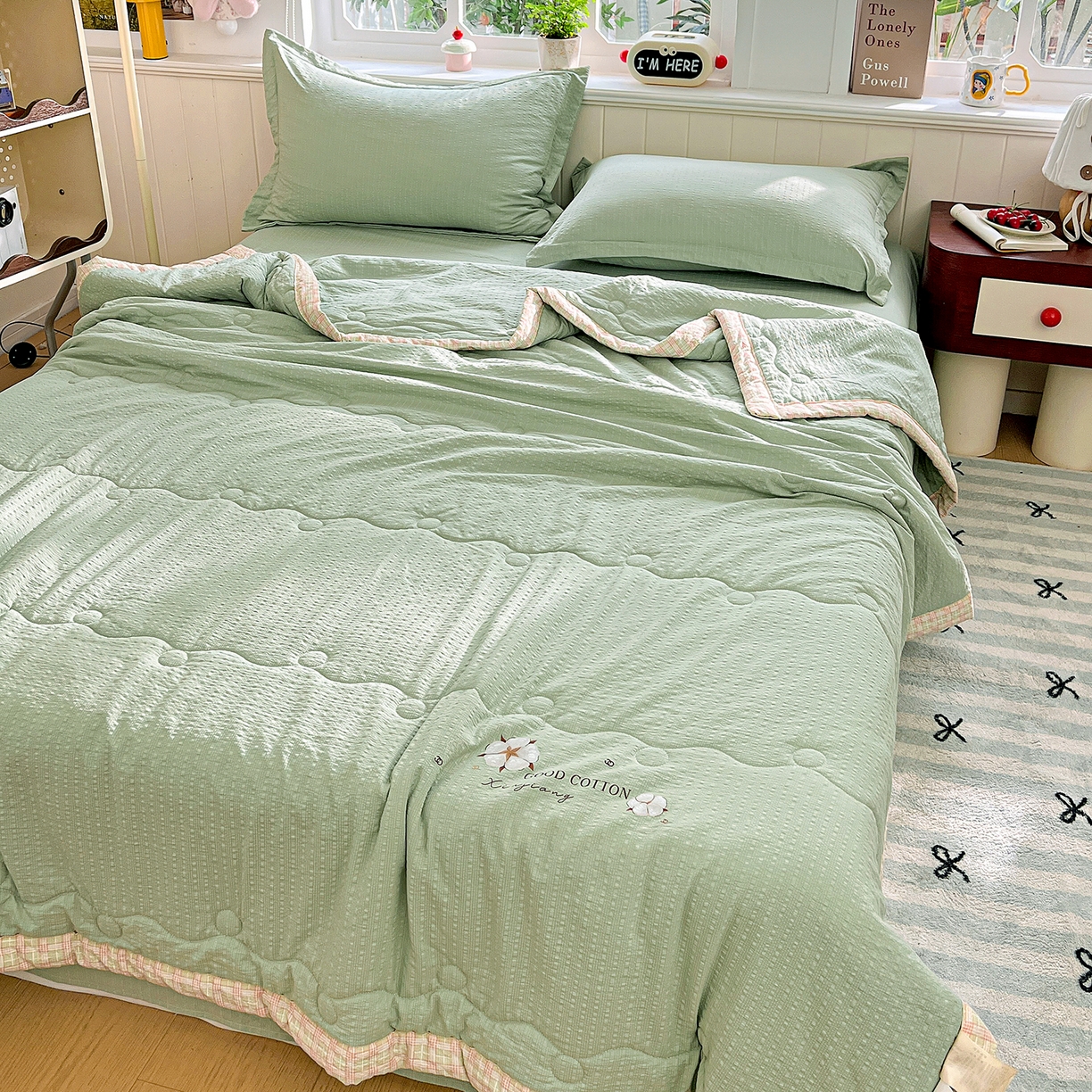 优承佳生活馆 2026新款超柔泡芙棉烫画棉花夏被（提供买家秀） 泡芙-绿