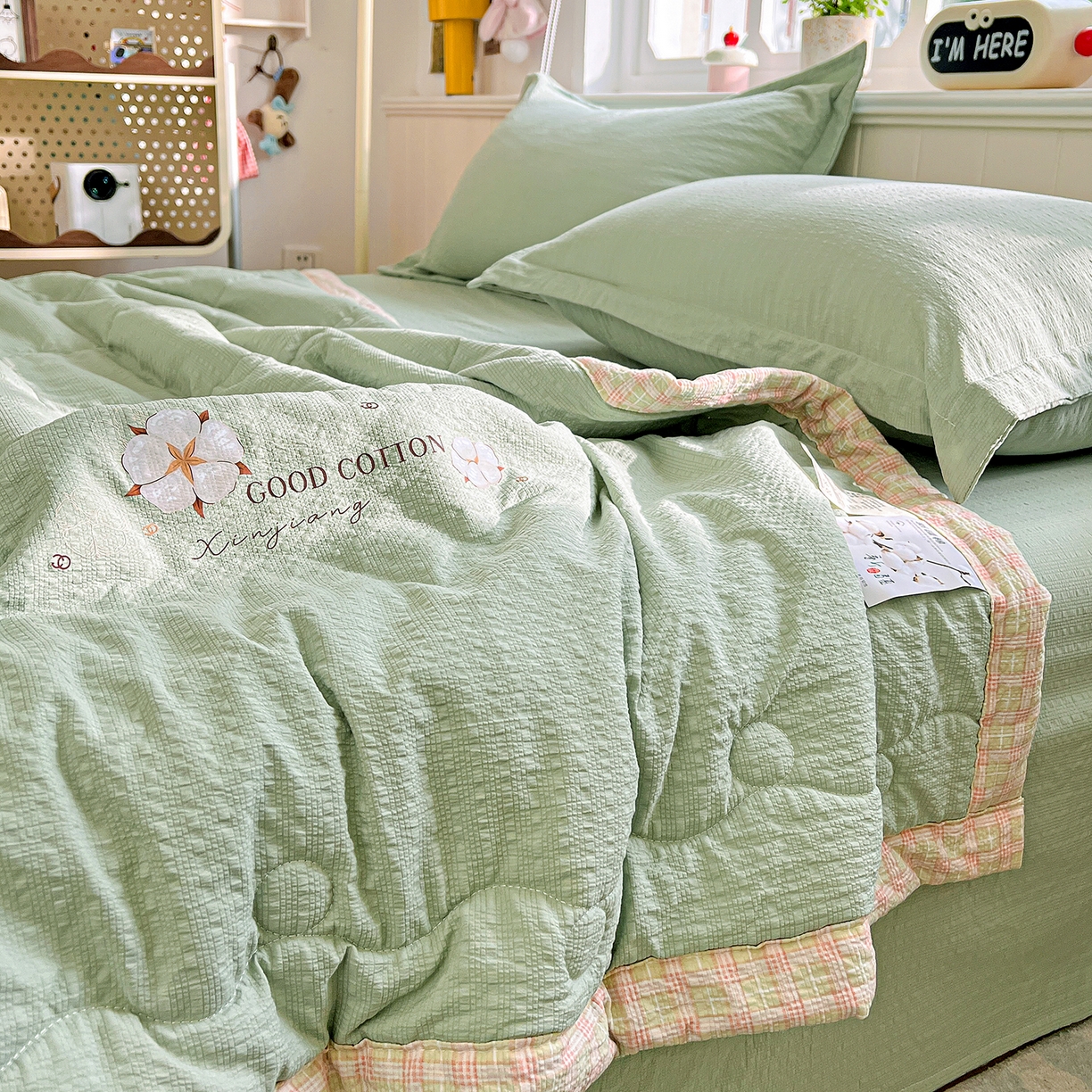 91家纺网 家纺一手货源 找家纺 优承佳生活馆 2026新款超柔泡芙棉烫画棉花夏被（提供买家秀） 泡芙-绿