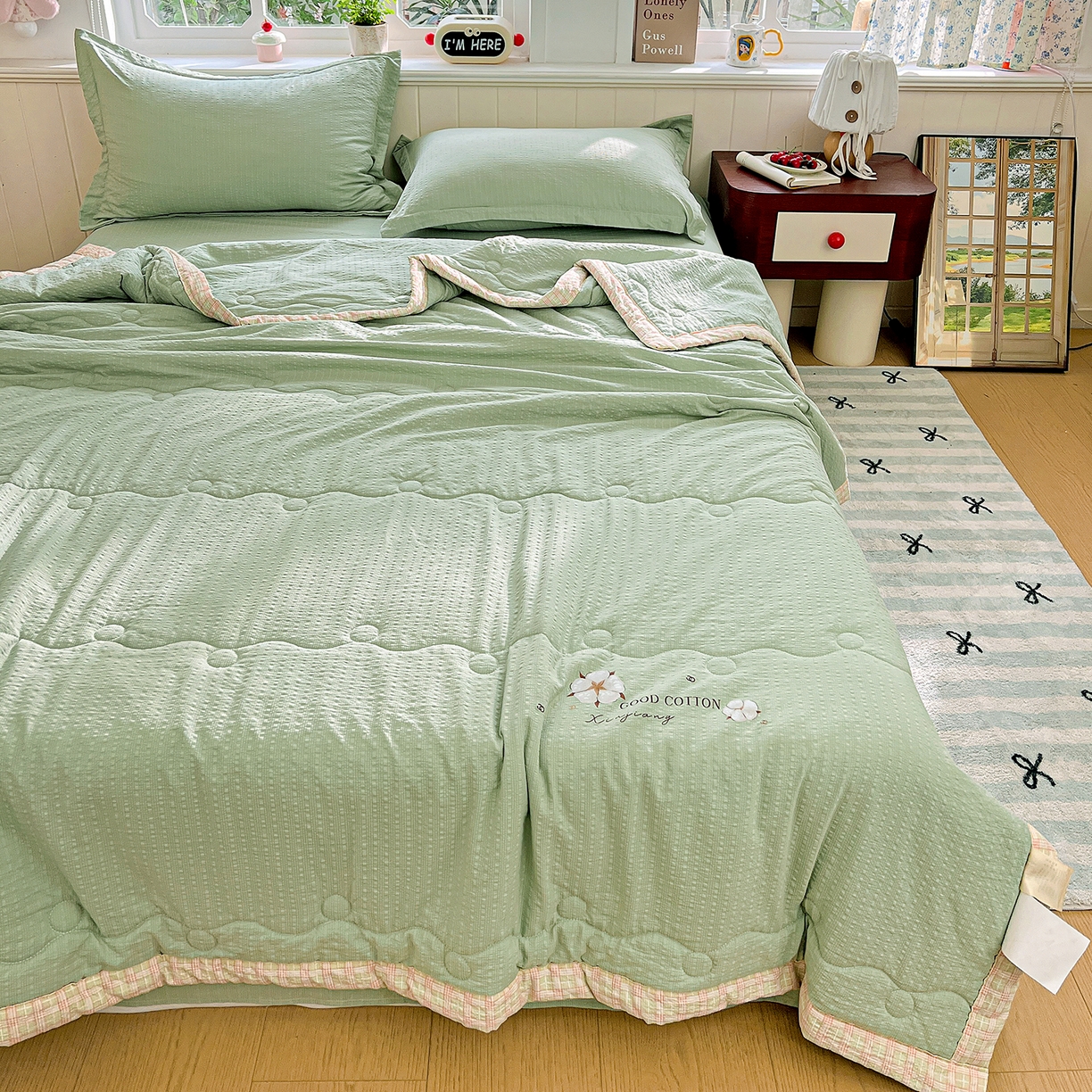 91家纺网 家纺一手货源 找家纺 优承佳生活馆 2026新款超柔泡芙棉烫画棉花夏被（提供买家秀） 泡芙-绿