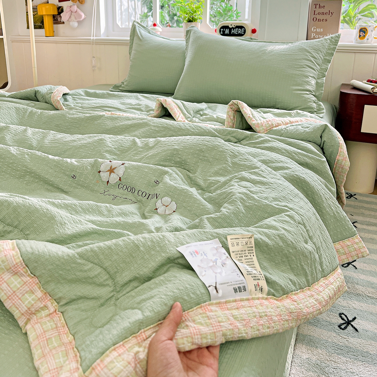 91家纺网 家纺一手货源 找家纺 优承佳生活馆 2026新款超柔泡芙棉烫画棉花夏被（提供买家秀） 泡芙-绿