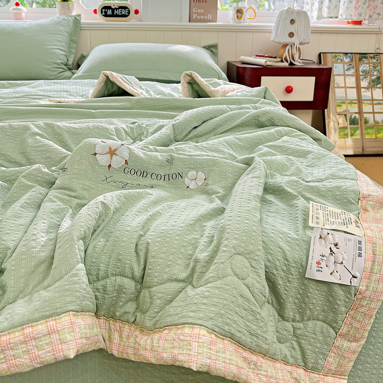 91家纺网 家纺一手货源 找家纺 优承佳生活馆 2026新款超柔泡芙棉烫画棉花夏被（提供买家秀） 泡芙-绿
