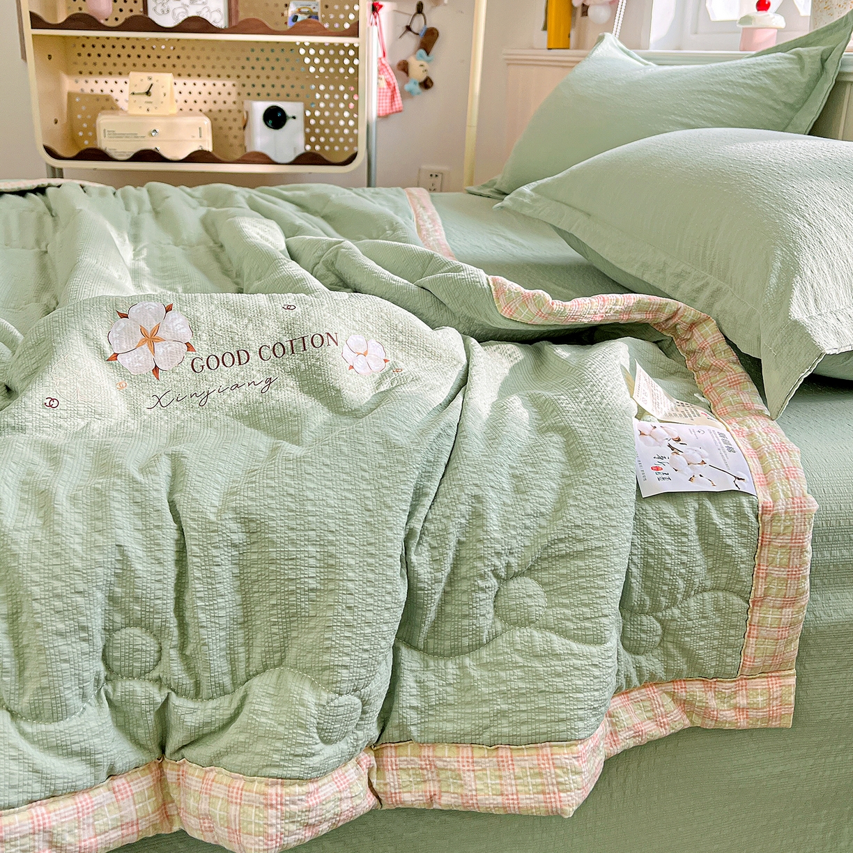 91家纺网 家纺一手货源 找家纺 优承佳生活馆 2026新款超柔泡芙棉烫画棉花夏被（提供买家秀） 泡芙-绿