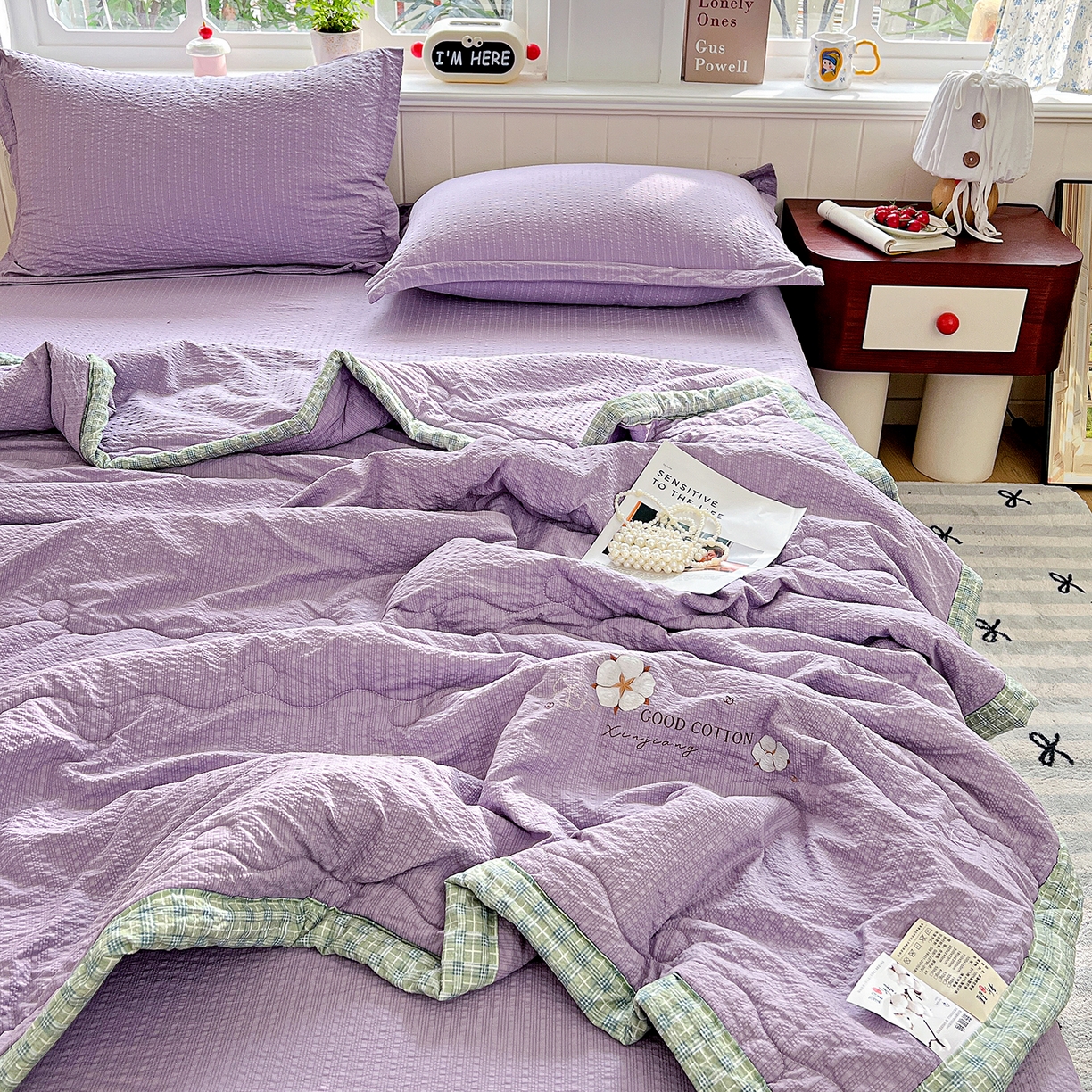 91家纺网 家纺一手货源 找家纺 优承佳生活馆 2026新款超柔泡芙棉烫画棉花夏被（提供买家秀） 泡芙-紫