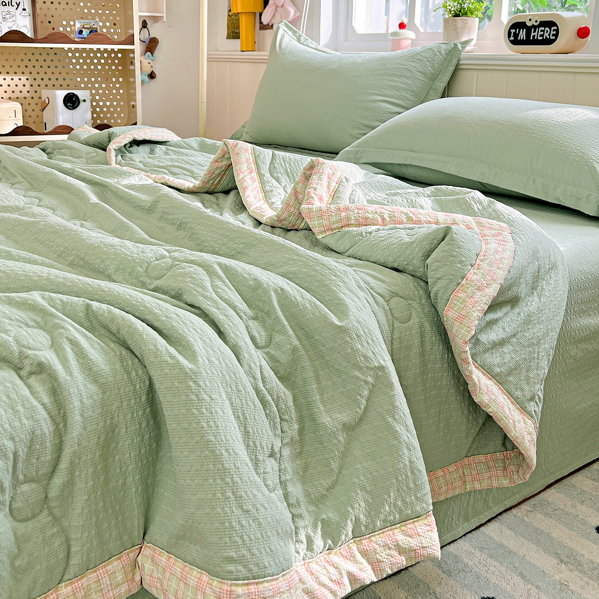 91家纺网 家纺一手货源 找家纺 优承佳生活馆 2026新款超柔泡芙棉烫画棉花夏被（提供买家秀） 泡芙-绿