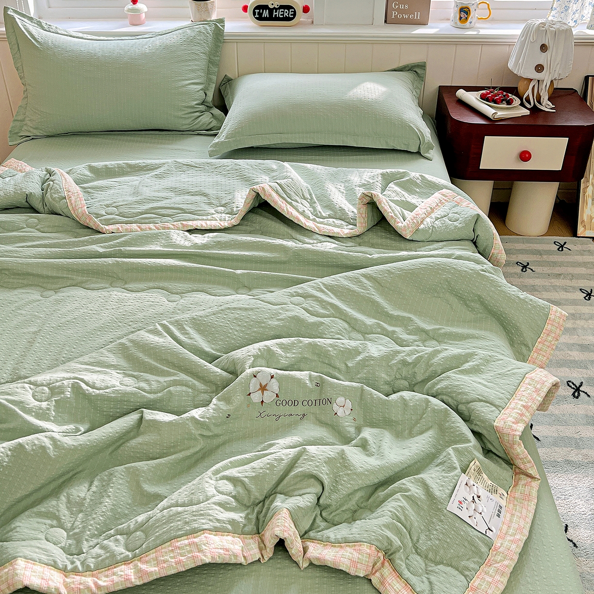 91家纺网 家纺一手货源 找家纺 优承佳生活馆 2026新款超柔泡芙棉烫画棉花夏被（提供买家秀） 泡芙-绿