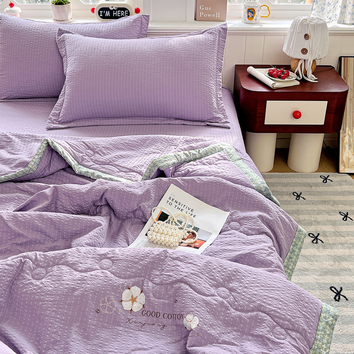 91家纺网 家纺一手货源 找家纺 优承佳生活馆 2026新款超柔泡芙棉烫画棉花夏被（提供买家秀） 泡芙-紫