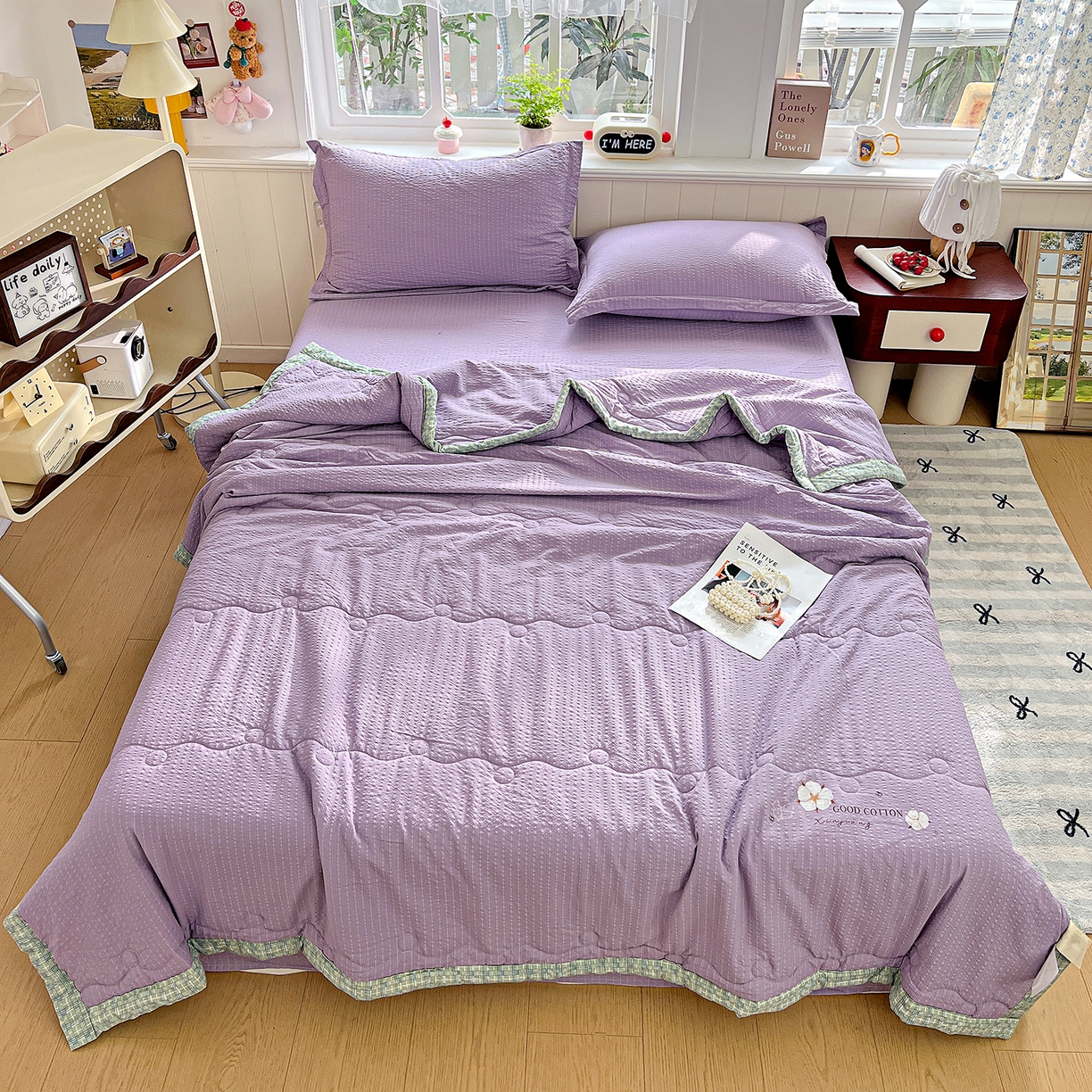 91家纺网 家纺一手货源 找家纺 优承佳生活馆 2026新款超柔泡芙棉烫画棉花夏被（提供买家秀） 泡芙-紫