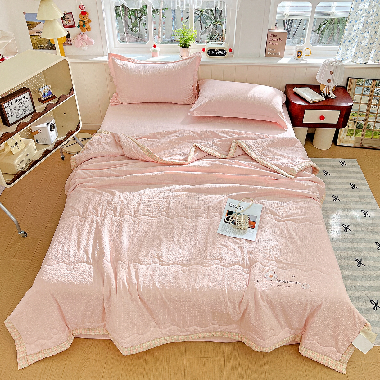 91家纺网 家纺一手货源 找家纺 优承佳生活馆 2026新款超柔泡芙棉烫画棉花夏被（提供买家秀） 泡芙-粉