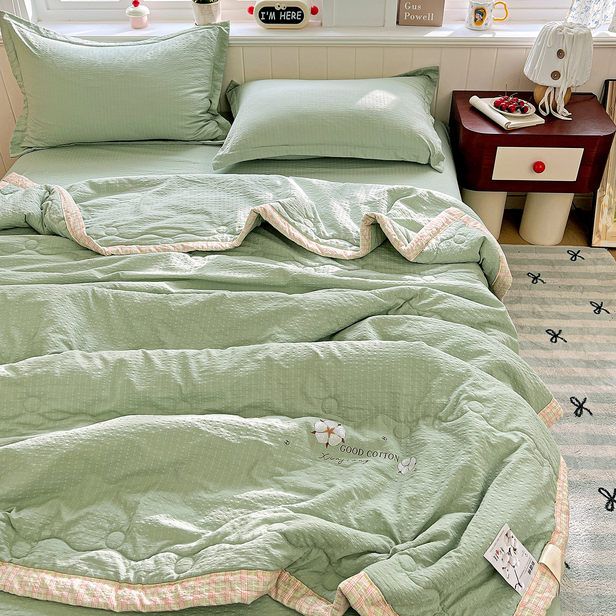 91家纺网 家纺一手货源 找家纺 优承佳生活馆 2026新款超柔泡芙棉烫画棉花夏被（提供买家秀） 泡芙-绿