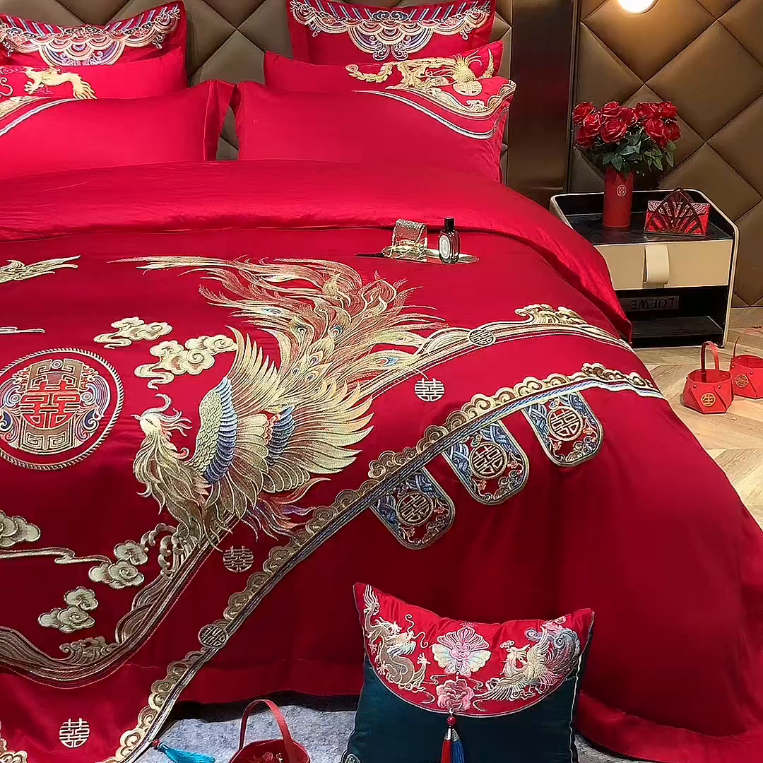 91家纺网 家纺一手货源 找家纺 （总）甜咪咪婚庆 2026新款长绒棉全棉绣花结婚婚庆四件套多件套床单床盖款