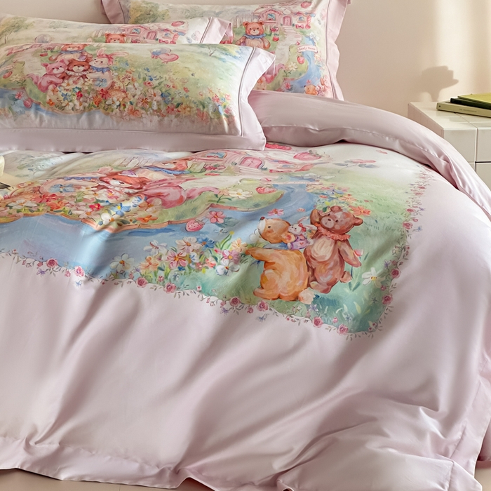 91家纺网 家纺一手货源 找家纺 （总）U品汇 2026新品纯棉全棉平网大版数码印花四件套高端60支长绒棉贡缎埋绳宽边系列