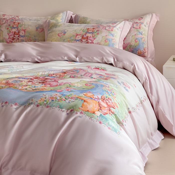 91家纺网 家纺一手货源 找家纺 （总）U品汇 2026新品纯棉全棉平网大版数码印花四件套高端60支长绒棉贡缎埋绳宽边系列