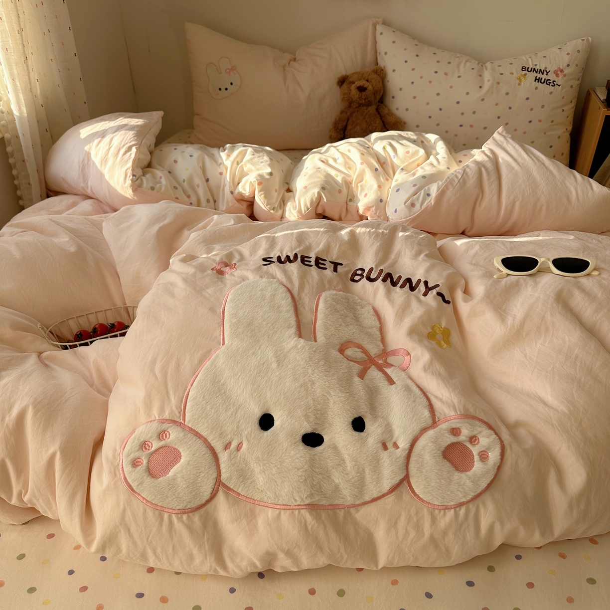 91家纺网 家纺一手货源 找家纺 （总）顾里家纺 2026新款云感皱皱纱卡通贴布绣四件套（会员-3元）