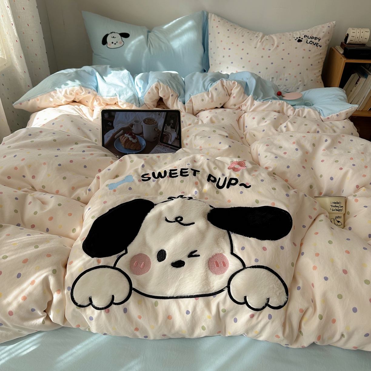 顾里家纺 2026新款云感皱皱纱卡通贴布绣四件套（会员-3元） 欢乐狗