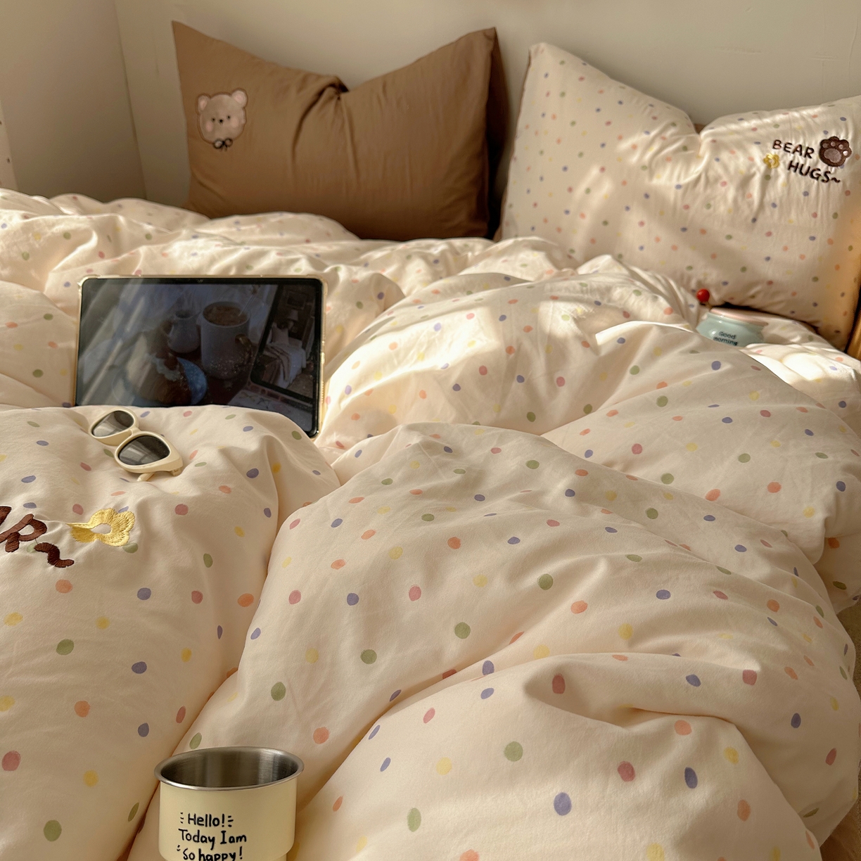 91家纺网 家纺一手货源 找家纺 顾里家纺 2026新款云感皱皱纱卡通贴布绣四件套（会员-3元） 甜棕熊