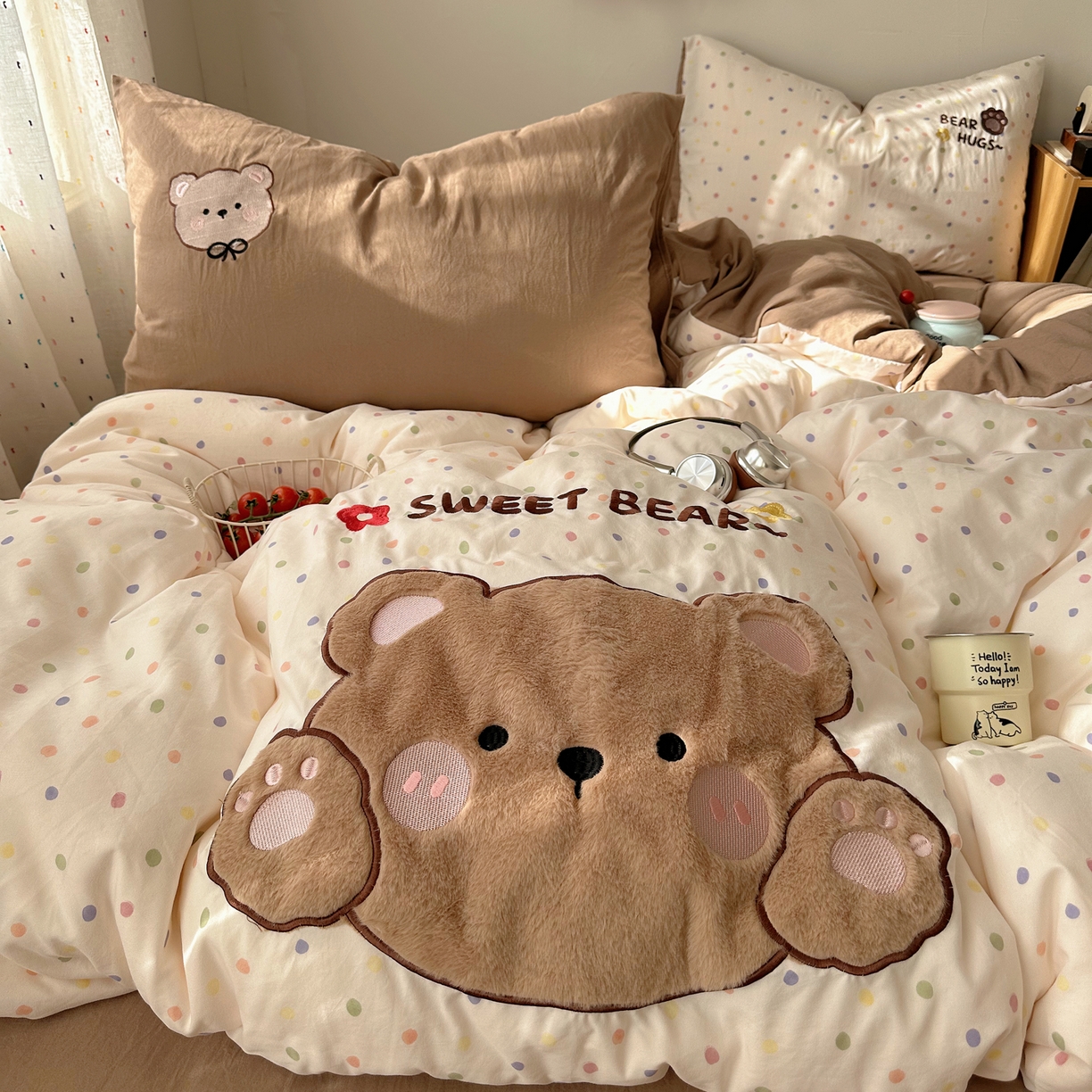 顾里家纺 2026新款云感皱皱纱卡通贴布绣四件套（会员-3元） 甜棕熊