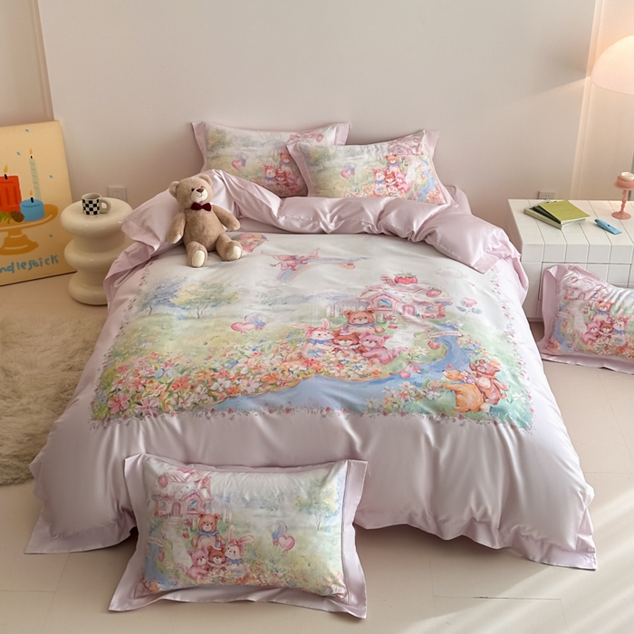 91家纺网 家纺一手货源 找家纺 （总）U品汇 2026新品纯棉全棉平网大版数码印花四件套高端60支长绒棉贡缎埋绳宽边系列