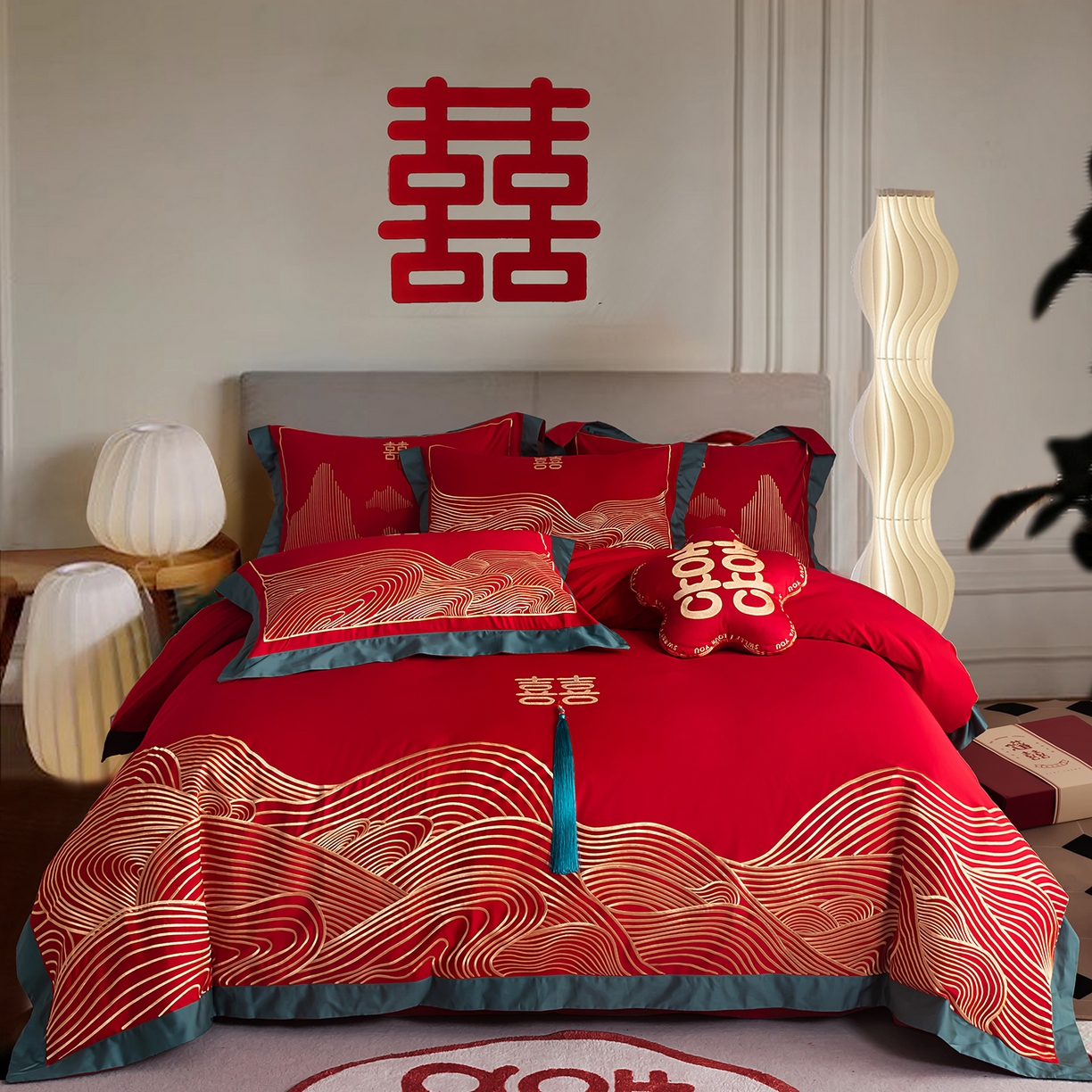 91家纺网 家纺一手货源 找家纺 （总）甜咪咪婚庆 2026新款长绒棉全棉绣花结婚婚庆四件套多件套床单床盖款