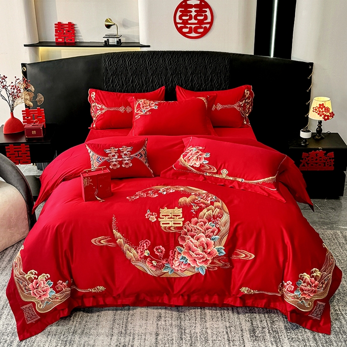 91家纺网 家纺一手货源 找家纺 （总）甜咪咪婚庆 2026新款长绒棉全棉绣花结婚婚庆四件套多件套床单床盖款