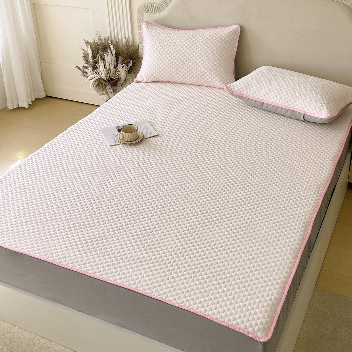 91家纺网 家纺一手货源 找家纺 （总）莱米家纺 2026新款简约纯色凉豆豆软席床笠款凉席