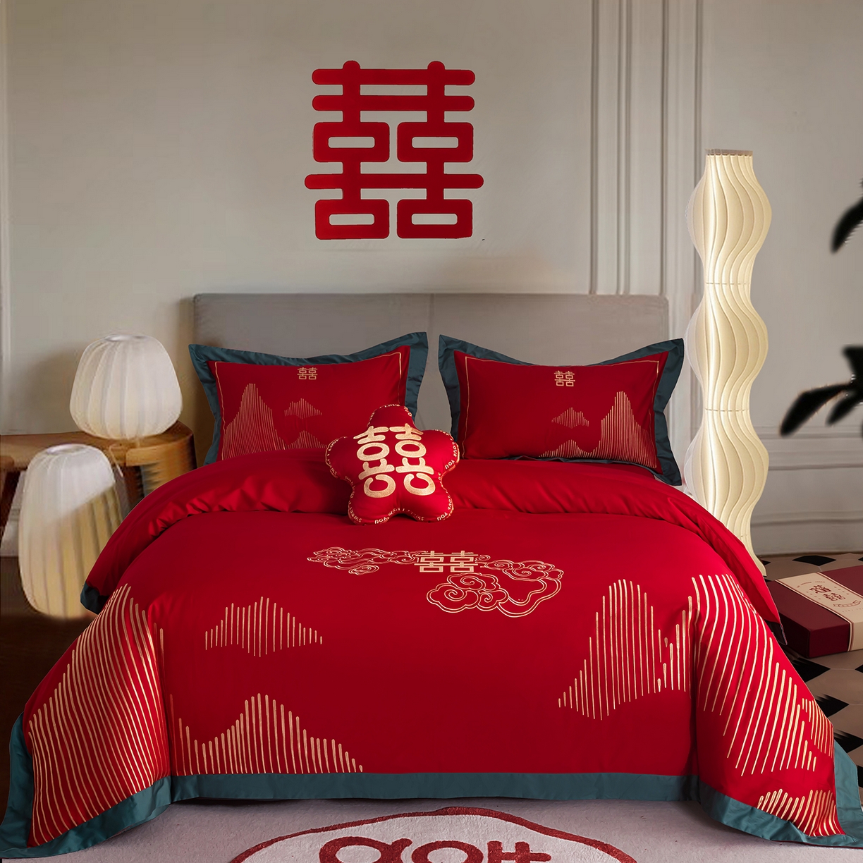 91家纺网 家纺一手货源 找家纺 （总）甜咪咪婚庆 2026新款长绒棉全棉绣花结婚婚庆四件套多件套床单床盖款