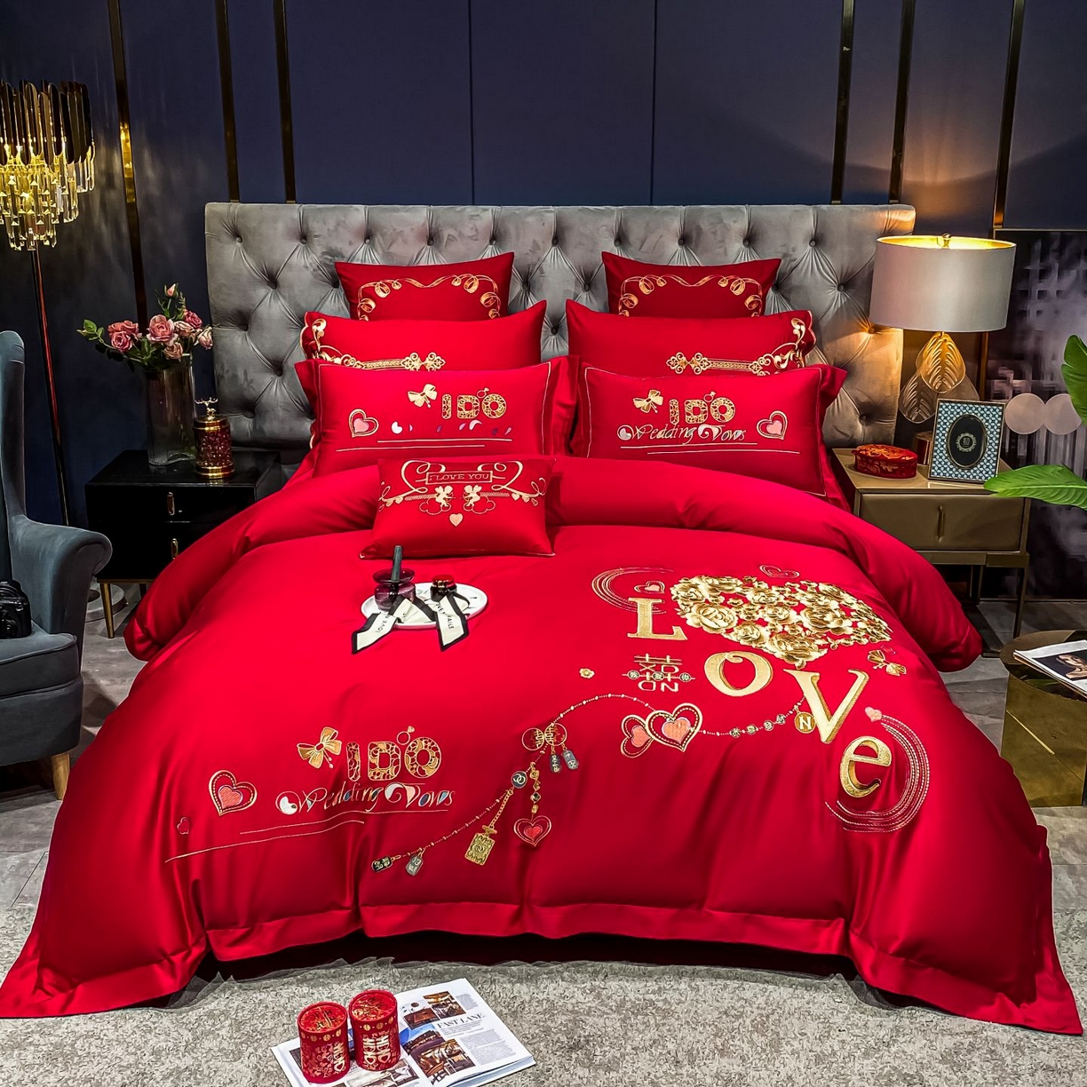 91家纺网 家纺一手货源 找家纺 （总）甜咪咪婚庆 2026新款长绒棉全棉绣花结婚婚庆四件套多件套床单床盖款