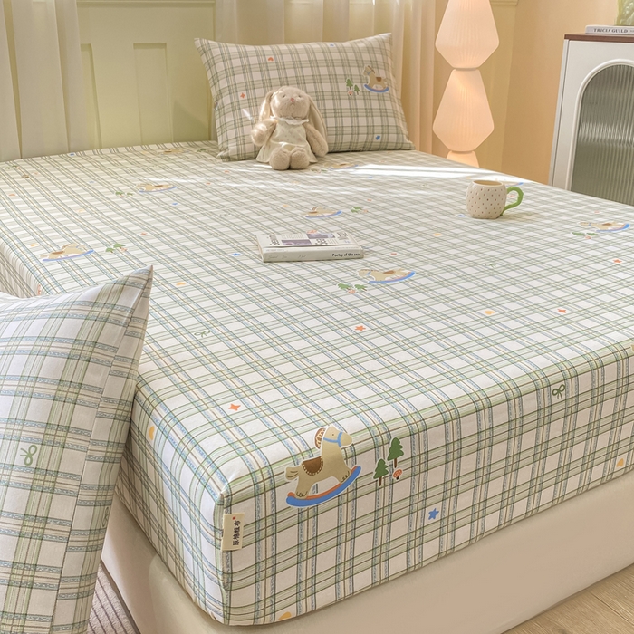 91家纺网 家纺一手货源 找家纺 优品惠 2026新款老粗布床笠凉席席子空调软席单品床垫保护套三件套 格子萌马