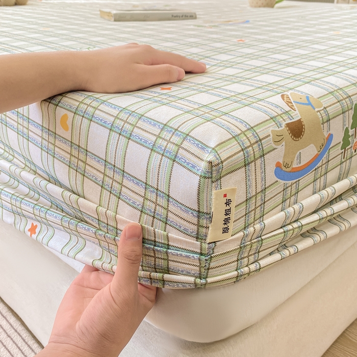 91家纺网 家纺一手货源 找家纺 优品惠 2026新款老粗布床笠凉席席子空调软席单品床垫保护套三件套 格子萌马