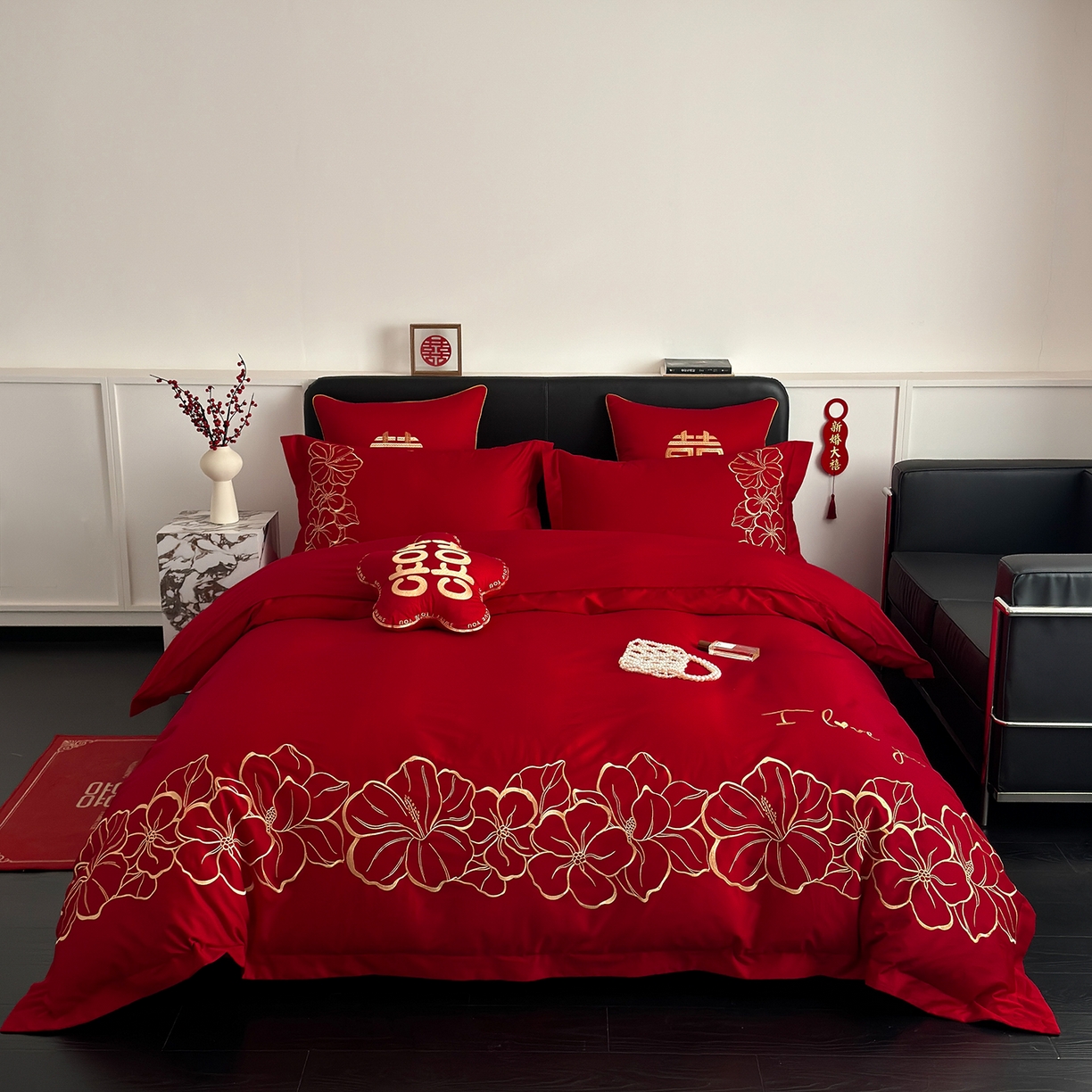 91家纺网 家纺一手货源 找家纺 （总）甜咪咪婚庆 2026新款长绒棉全棉绣花结婚婚庆四件套多件套床单床盖款