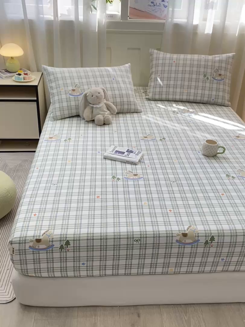 91家纺网 家纺一手货源 找家纺 优品惠 2026新款老粗布床笠凉席席子空调软席单品床垫保护套三件套 格子萌马