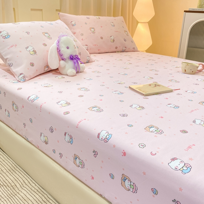 91家纺网 家纺一手货源 找家纺 优品惠 2026新款老粗布床笠凉席席子空调软席单品床垫保护套三件套 kt粉