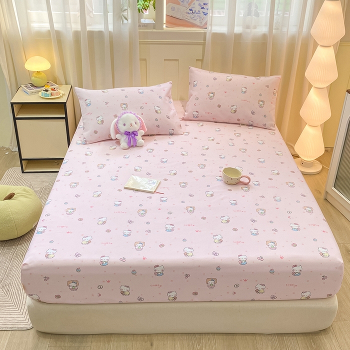 91家纺网 家纺一手货源 找家纺 优品惠 2026新款老粗布床笠凉席席子空调软席单品床垫保护套三件套 kt粉