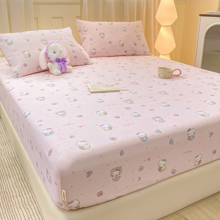 91家纺网 家纺一手货源 找家纺 优品惠 2026新款老粗布床笠凉席席子空调软席单品床垫保护套三件套 kt粉